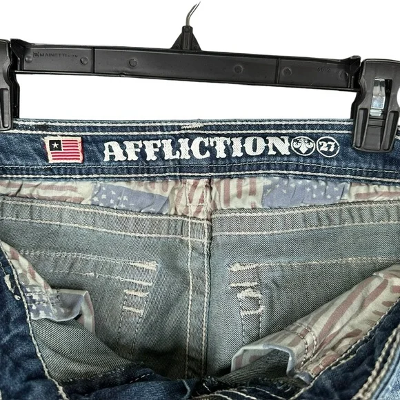 Affliction Women’s 27 Patch Jeans Denim Grunge Punk Street Whiskering Stretch - Picture 12 of 16